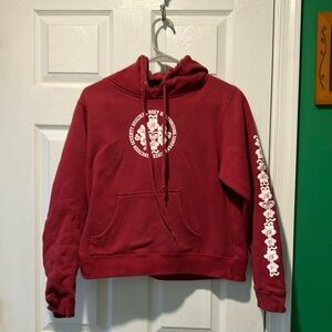 Roxy quiksilver Red Hoodie with White Floral Sleeve Design large